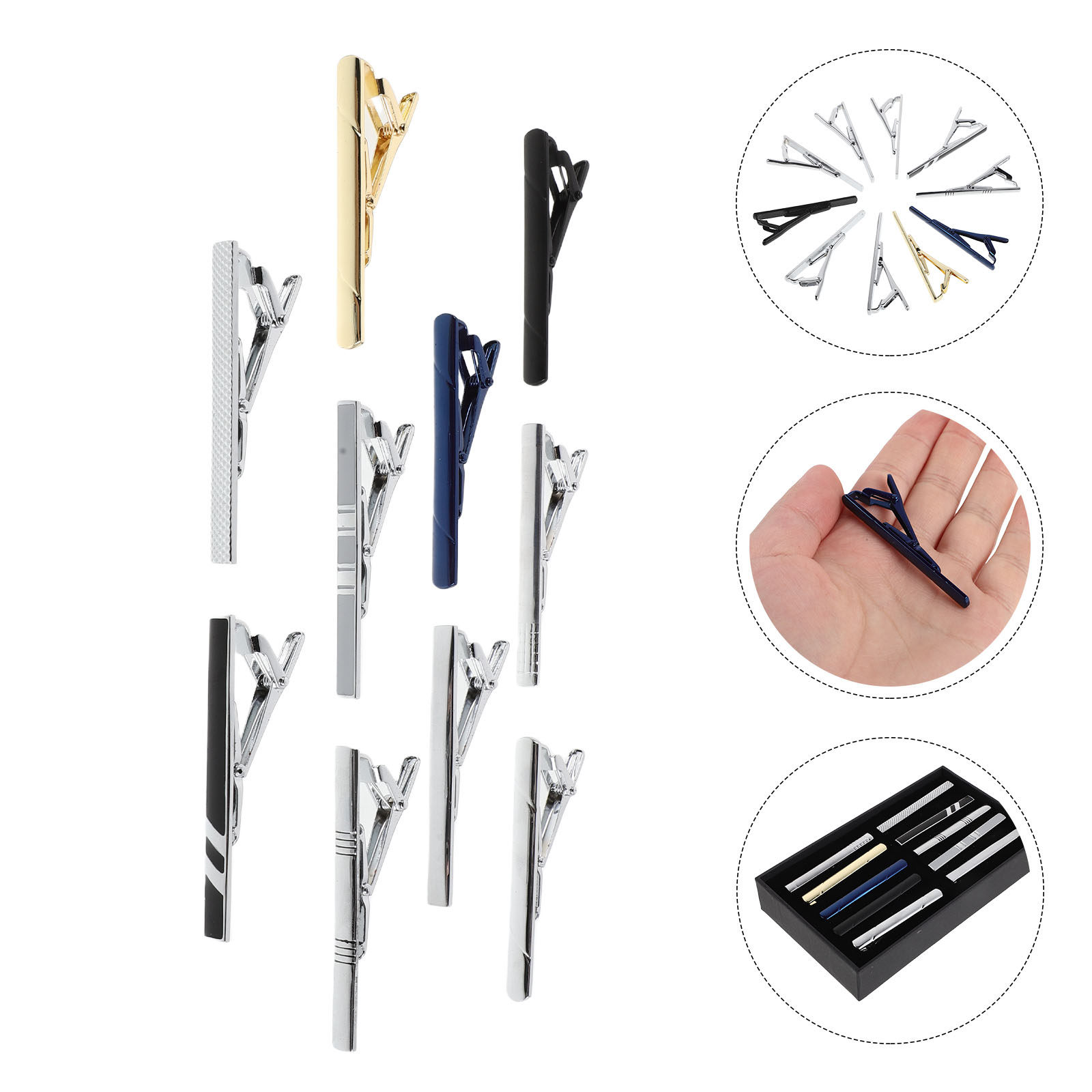 Tie Bar Set Gift - Zestaw 10 sztuk klipsów do krawata