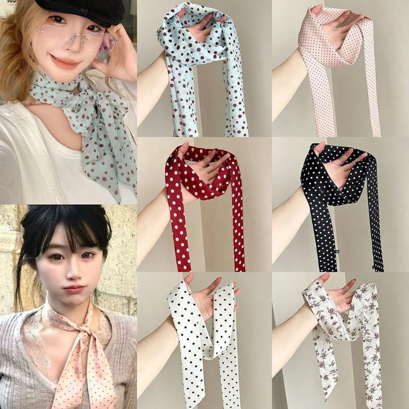 Ascot Neck Scarf - Jedwabna apaszka w kropki i kwiaty,