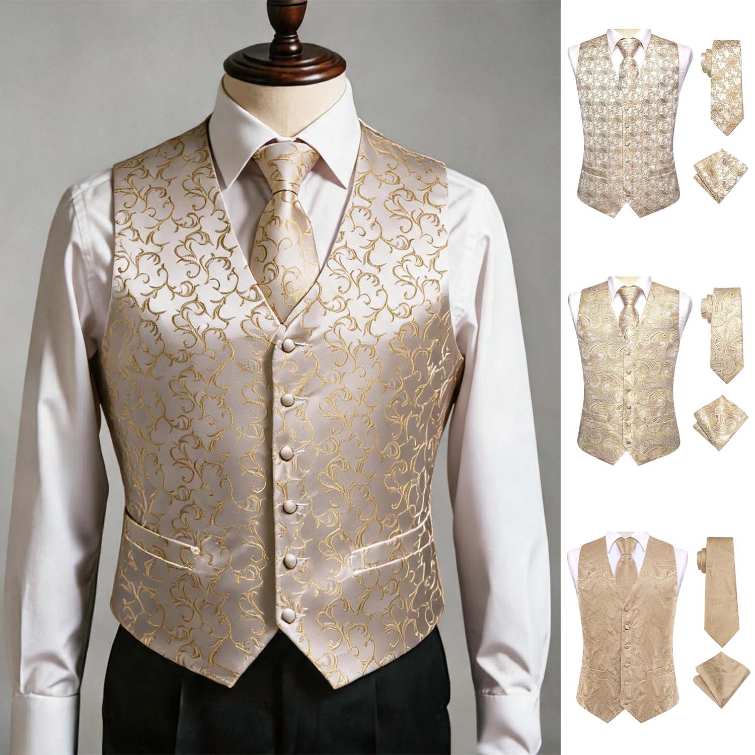Pocket Square Set - Męski garnitur trzyczęściowy w kolorze morelowym,